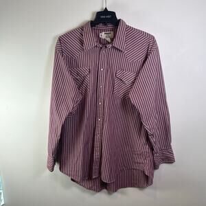 Vtg Ruddock Mens Western Pearl Snap Shirt Red/White Striped USA sz 19/36